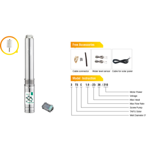 Bomba Solar Pozo Profundo 4 pulg. 48 V. 2.5 m3/hr 70m.c.a. 500 W.